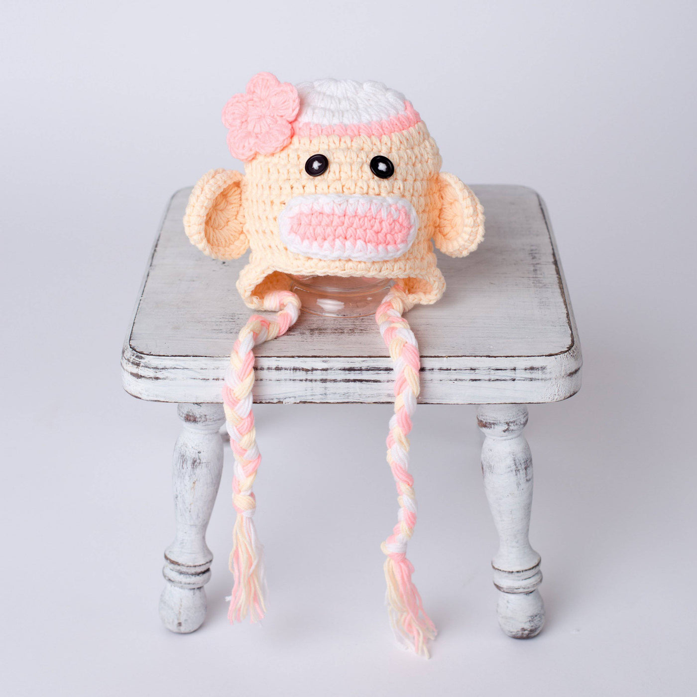 Peach and Pink Monkey Newborn Baby Hat - Beautiful Photo Props