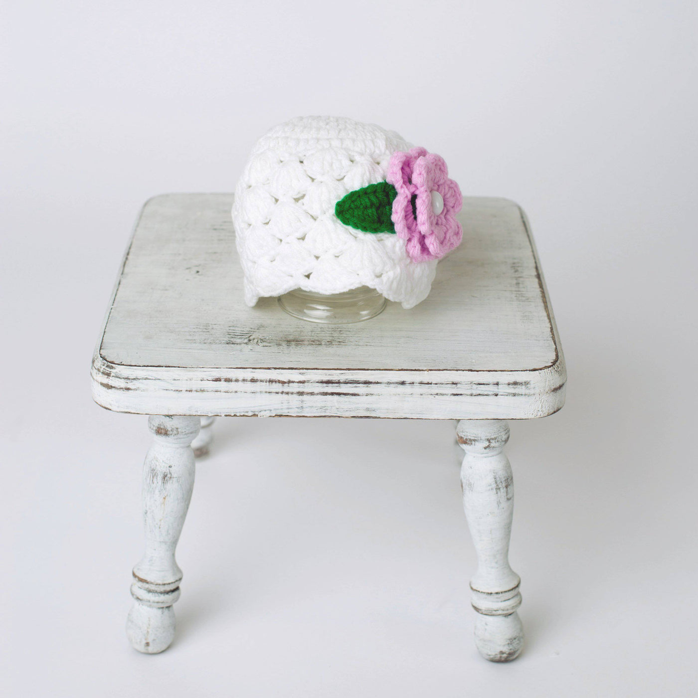 White and Pink Newborn Flower Baby Hat - Beautiful Photo Props