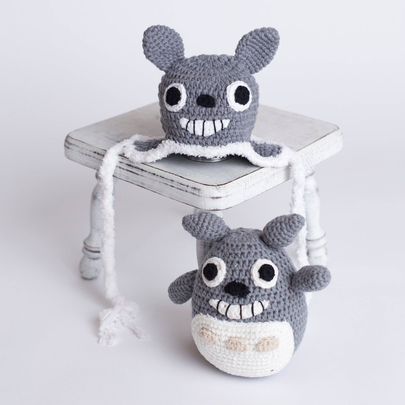 SET Gray Newborn Rabbit Hat and Stuffed Bunny Plush - Beautiful Photo Props