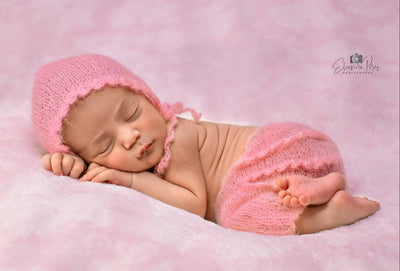 SET Pink Ruffles Mohair Newborn Pants and Bonnet Hat - Beautiful Photo Props
