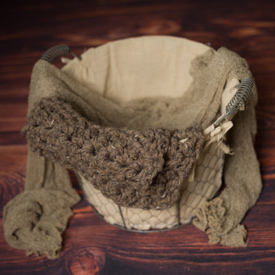 SET Barley Brown Baby Blanket and Putty Stretch Knit Wrap - Beautiful Photo Props
