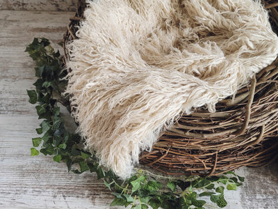 SET Wood Nest, Latte Flokati Fur, Baby Wraps - Beautiful Photo Props