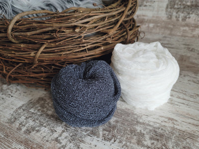 SET Wood Nest, Frosted Gray Fur, Baby Wraps, Baby Hat - Beautiful Photo Props