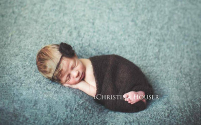 SET Dark Brown Mohair Knit Baby Wrap and Headband - Beautiful Photo Props