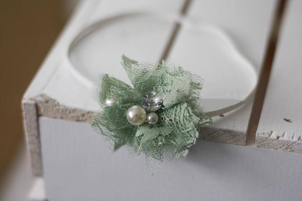 Mint Lace Pearl Rhinestone Flower Headband - Beautiful Photo Props