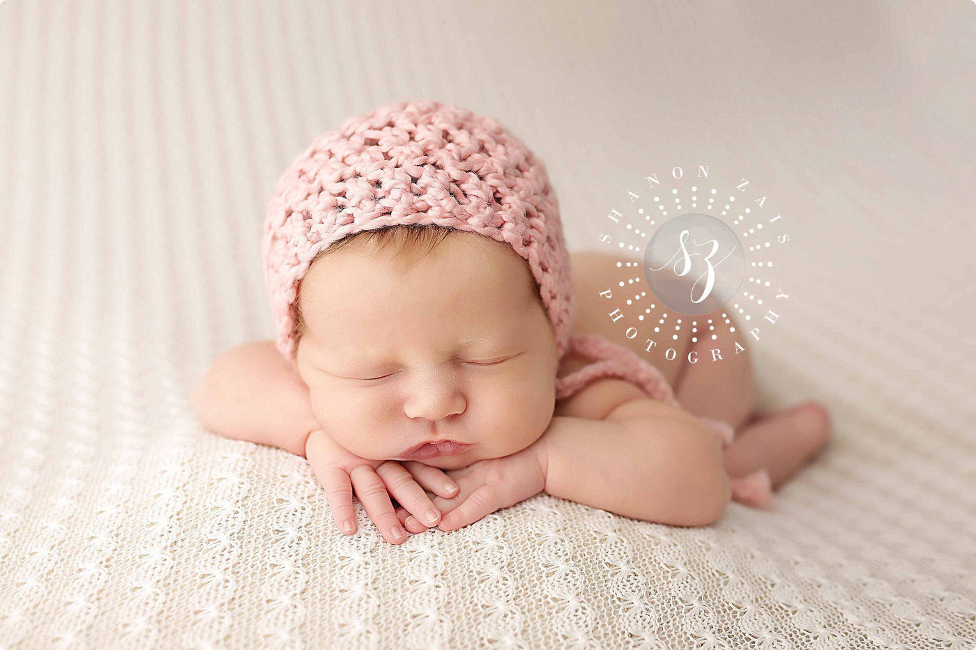 Simply Cotton Baby Bonnet in Strawberry Pink - Beautiful Photo Props