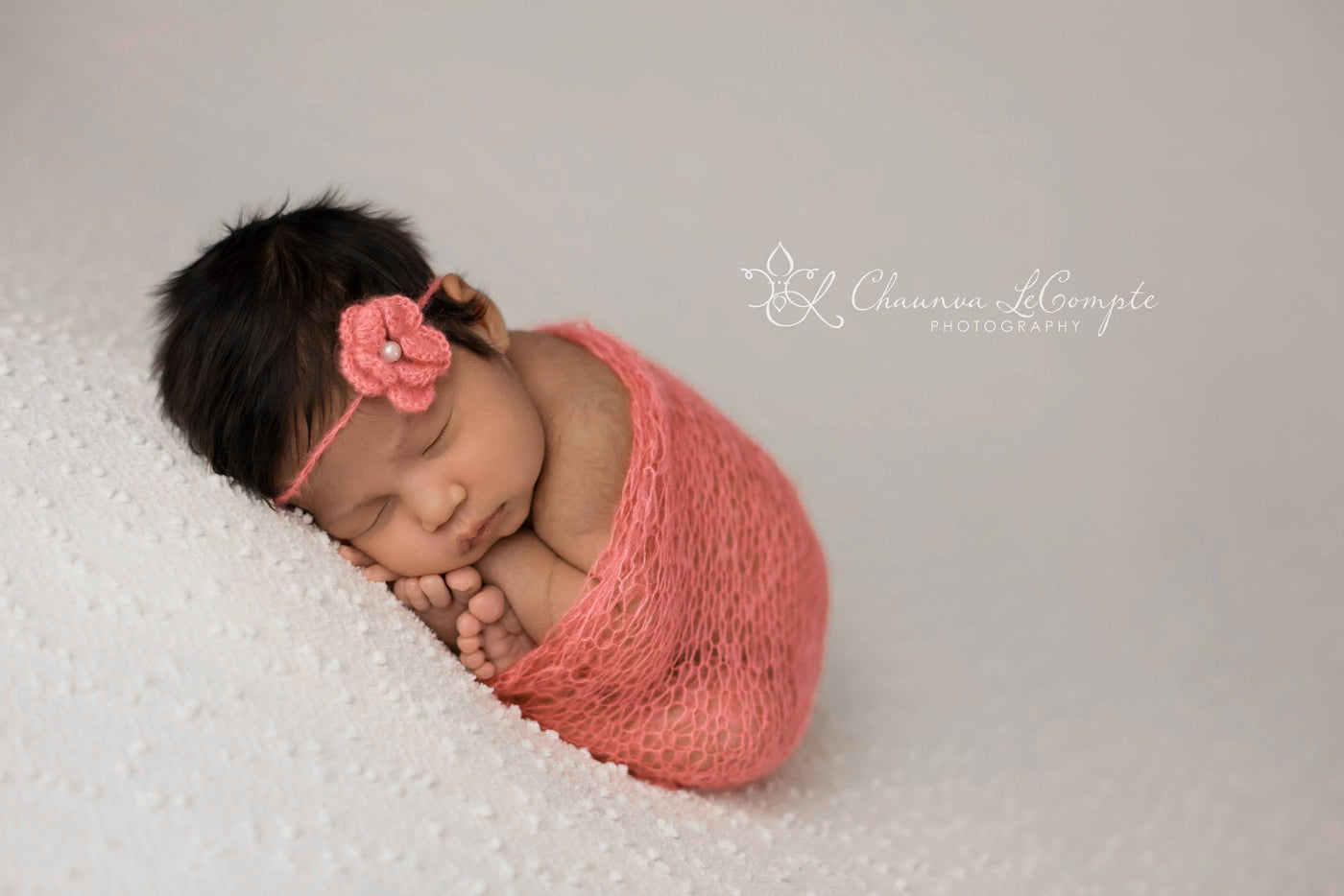 SET Coral Peach Mohair Knit Baby Wrap and Headband - Beautiful Photo Props