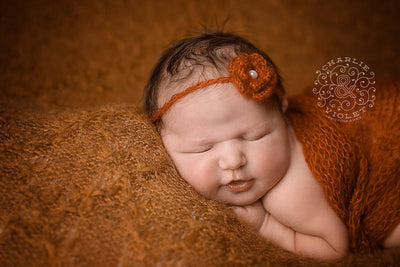 SET Pumpkin Orange Mohair Knit Baby Wrap and Headband - Beautiful Photo Props