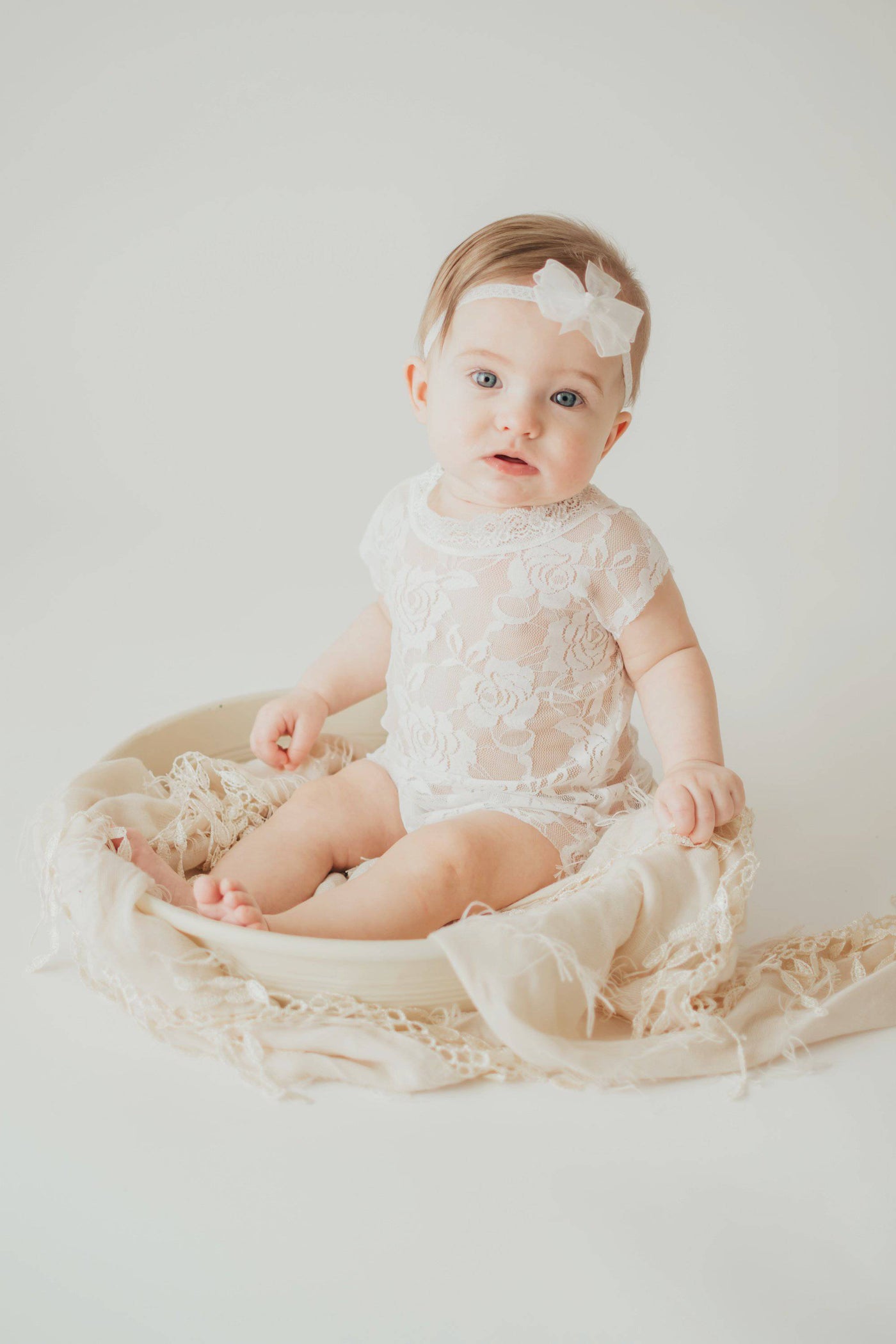 White Lace V-Back Newborn Romper with Ties - Beautiful Photo Props