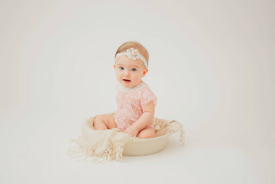 Pink Lace V-Back Newborn Romper with Ties - Beautiful Photo Props