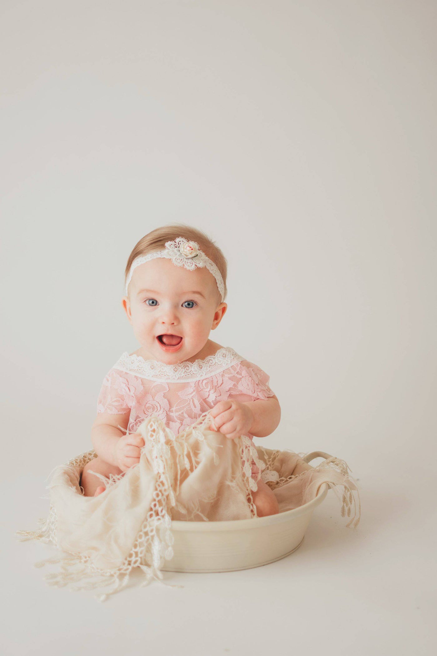 Pink Lace V-Back Newborn Romper with Ties - Beautiful Photo Props
