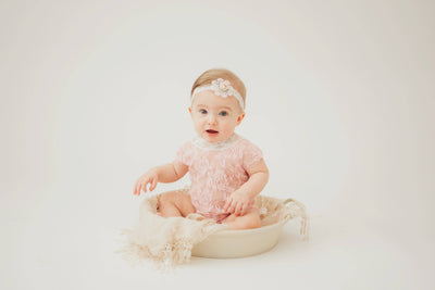 Pink Lace V-Back Newborn Romper with Ties - Beautiful Photo Props
