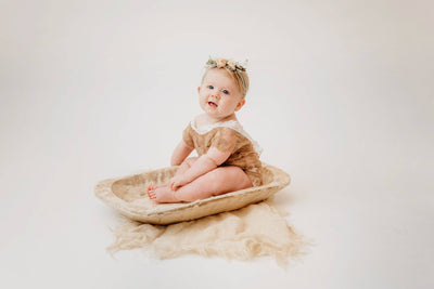 Brown Lace V-Back Newborn Romper with Ties - Beautiful Photo Props