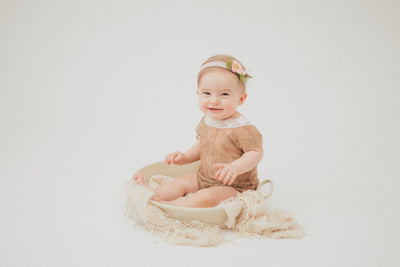 Brown Lace V-Back Newborn Romper with Ties - Beautiful Photo Props