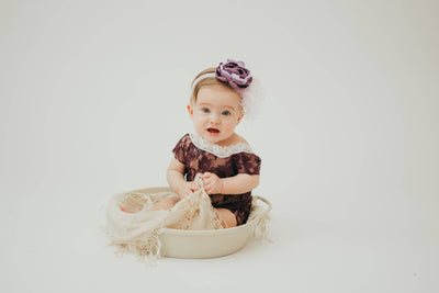 Eggplant Purple Lace V-Back Newborn Romper with Ties - Beautiful Photo Props