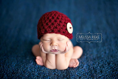 Big Button Beanie Hat Cranberry Red - Beautiful Photo Props