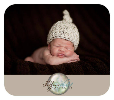 Newborn Baby Knot Hat Beige Tweed - Beautiful Photo Props