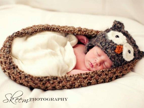 Brown Baby Bowl Nest And Owl Hat - Beautiful Photo Props