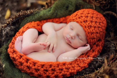 Pumpkin Orange Baby Bowl And Hat Set - Beautiful Photo Props