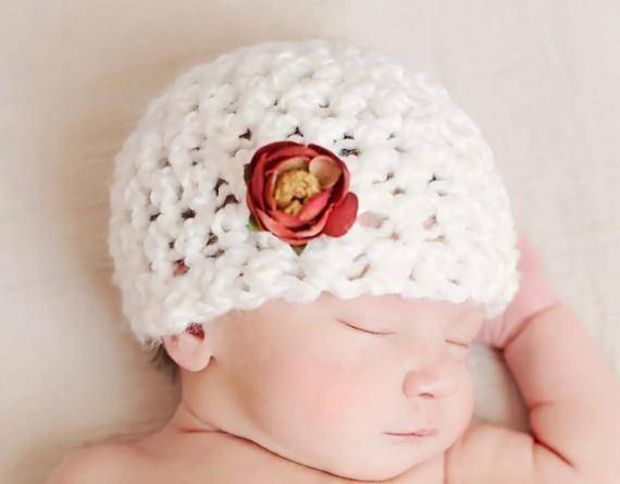 White Newborn Baby Hat - Beautiful Photo Props
