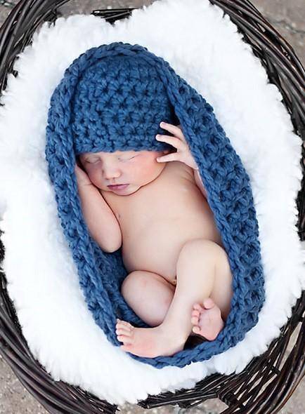 Denim Blue Baby Bowl And Hat Set - Beautiful Photo Props