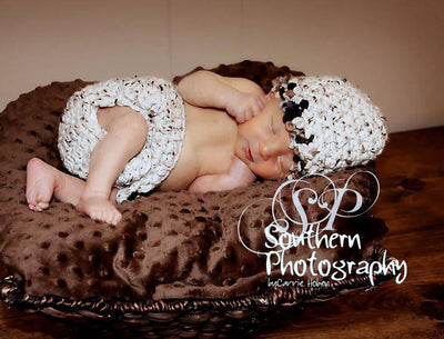 Beige Tweed Newborn Diaper Cover And Hat Set - Beautiful Photo Props