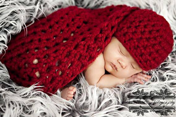 Cranberry Red Hat And Newborn Bowl Set - Beautiful Photo Props