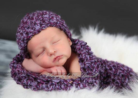 Newborn Purple Hat And Cocoon Set - Beautiful Photo Props