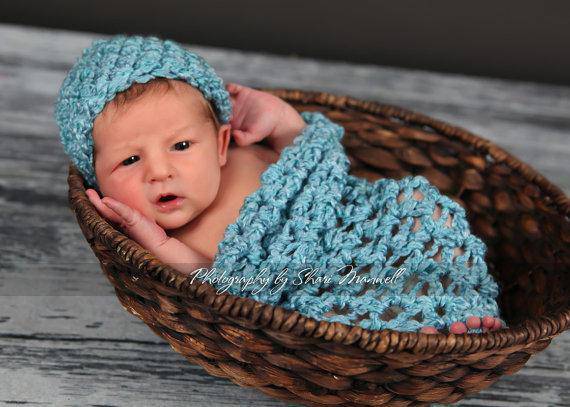 Sky Blue Baby Hat And Cocoon Set - Beautiful Photo Props