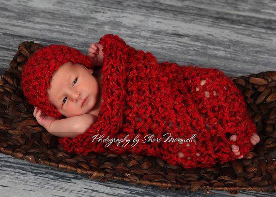 Red Baby Cocoon And Hat Set - Beautiful Photo Props