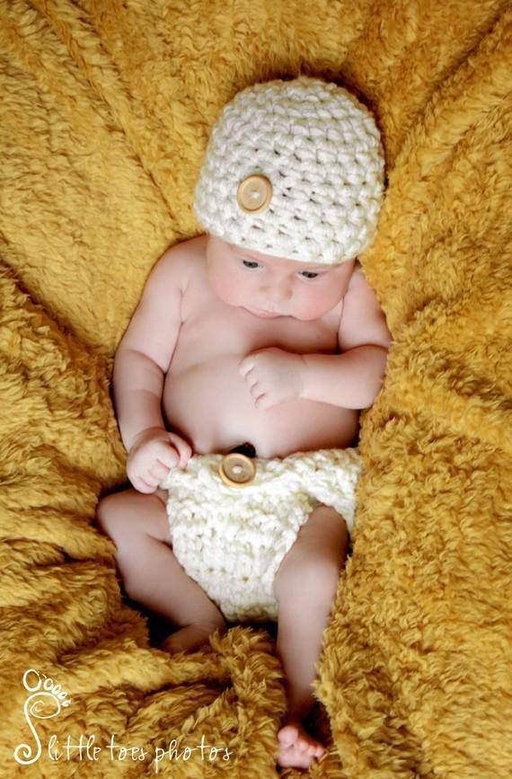 Newborn Natural Diaper And Hat Set - Beautiful Photo Props