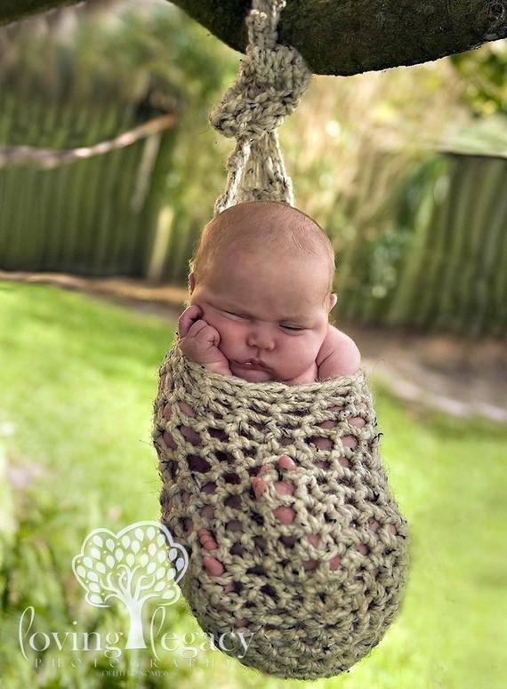 Oatmeal Baby Hanging Stork Sack - Beautiful Photo Props