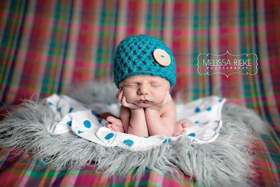 Aqua Blue Button Baby Hat - Beautiful Photo Props