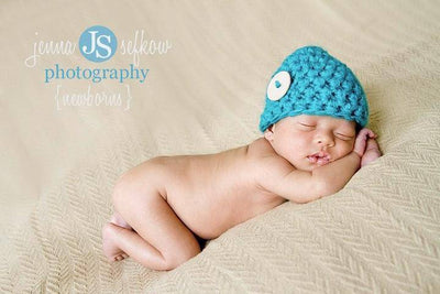 Aqua Blue Button Baby Hat - Beautiful Photo Props