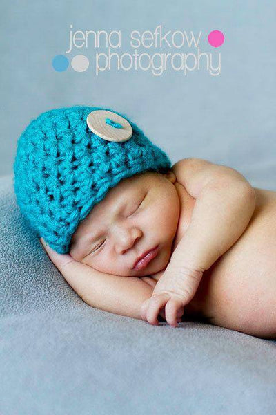 Aqua Blue Button Baby Hat - Beautiful Photo Props