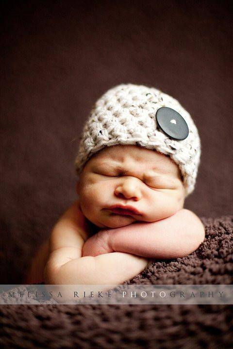 Beige Tweed Button Baby Hat - Beautiful Photo Props