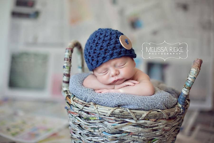 Denim Blue Newborn Button Hat - Beautiful Photo Props