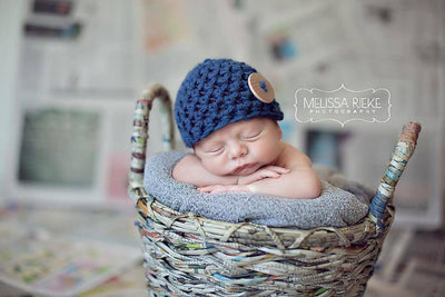 Denim Blue Newborn Button Hat - Beautiful Photo Props