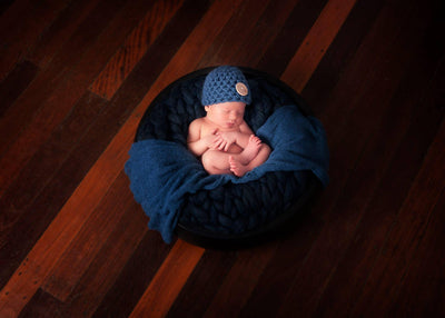 Denim Blue Newborn Button Hat - Beautiful Photo Props