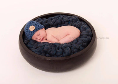 Denim Blue Newborn Button Hat - Beautiful Photo Props