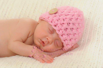 Girly Pink Newborn Button Beanie Hat - Beautiful Photo Props