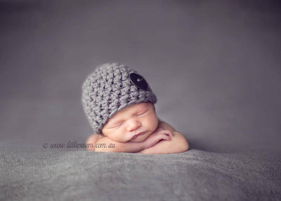 Newborn Gray Baby Button Hat - Beautiful Photo Props