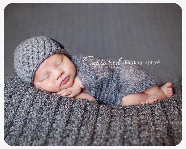 Newborn Gray Baby Button Hat - Beautiful Photo Props