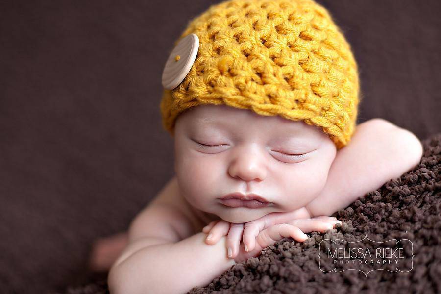 Yellow Newborn Button Baby Hat - Beautiful Photo Props