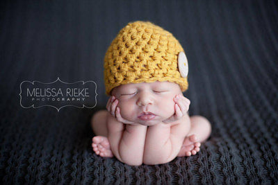 Yellow Newborn Button Baby Hat - Beautiful Photo Props