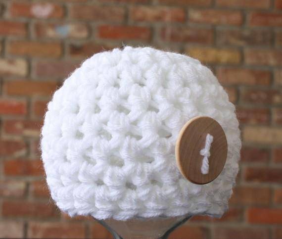 White Newborn Button Baby Hat - Beautiful Photo Props