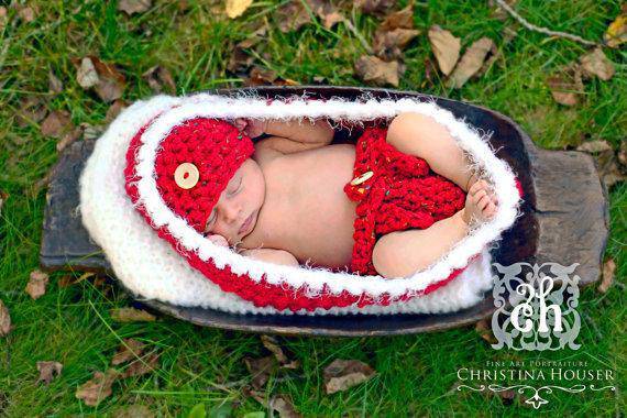 Santa Baby Newborn Egg Bowl Diaper Cover Hat Set - Beautiful Photo Props