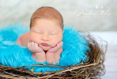 Aqua Blue Mongolian Faux Fur Photography Prop Rug Newborn Baby Toddler - Beautiful Photo Props