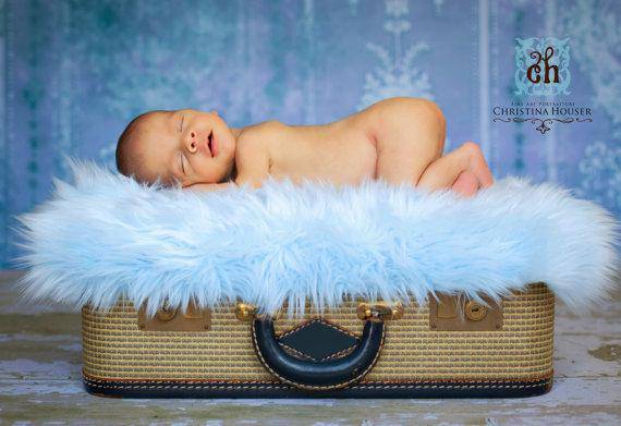 Baby Blue Mongolian Faux Fur Photography Prop Rug Newborn Baby - Beautiful Photo Props