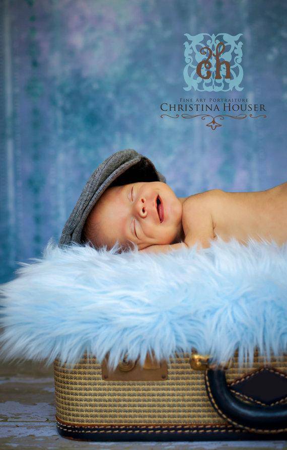 Baby Blue Mongolian Faux Fur Photography Prop Rug Newborn Baby - Beautiful Photo Props